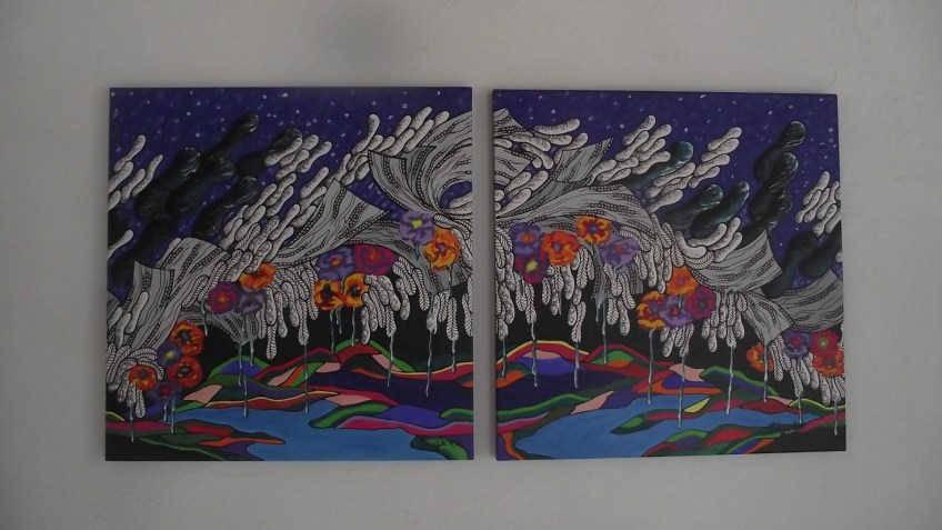 NEUZA TAKAHASHI HOSHINO , “As cores são Graças Divinas, acrílica s/tela, 50 x 50 cm, 2012, R$ 600,00 (cada)